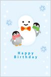 バースデーカード：1月生まれ－ペンギンと雪ダルマ