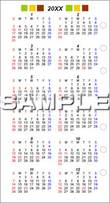 システム手帳用年間カレンダーA（ミニサイズ用）