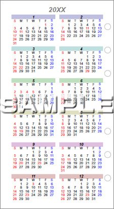 システム手帳用年間カレンダーB（ミニサイズ用）