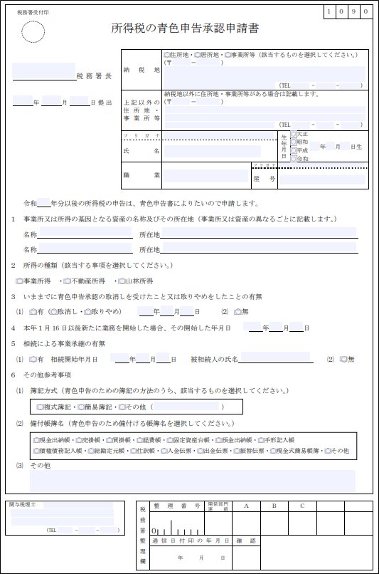 所得税の青色申告承認申請書