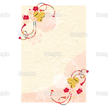 日本の春－雪模様の和紙に梅と鈴