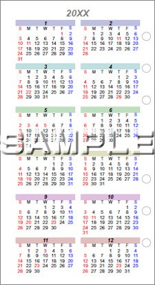 システム手帳用年間カレンダーB（ミニサイズ用）