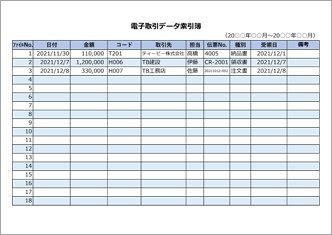 電子取引データ索引簿（担当・受領日欄あり／文字大きめ）