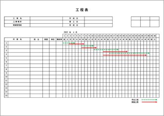 工事用　バーチャート工程表（1ヶ月）
