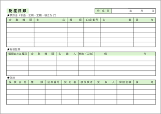 財産目録(合計金額無)