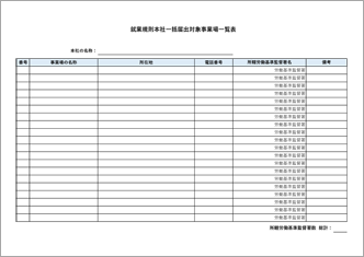 就業規則本社一括届出対象事業場一覧表