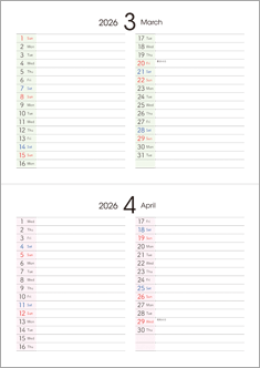 卓上カレンダー（月間横罫タイプ）3・4月