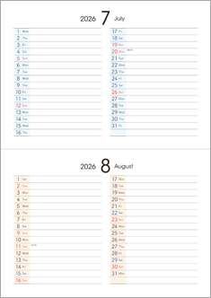卓上カレンダー（月間横罫タイプ）7・8月