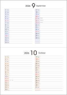 卓上カレンダー（月間横罫タイプ）9・10月
