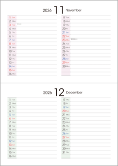 卓上カレンダー（月間横罫タイプ）11・12月