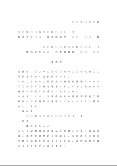 内容証明「商品の引渡し請求」例文入り