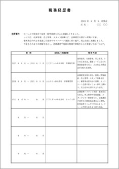 職務経歴書（販売・サービス業）