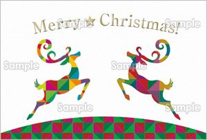 カラフルな切り絵のトナカイのクリスマスカード