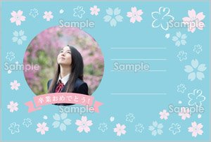 卒業祝いメッセージカード 写真枠付き 水色に桜 のテンプレート
