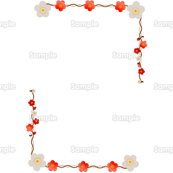 紅梅 白梅のフレーム タテ のテンプレート 素材 無料ダウンロード ビジネスフォーマット 雛形 のテンプレートbank