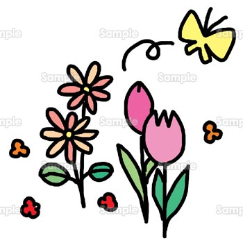 春の花とチョウ