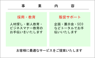 事業内容2段＋キャッチフレーズ