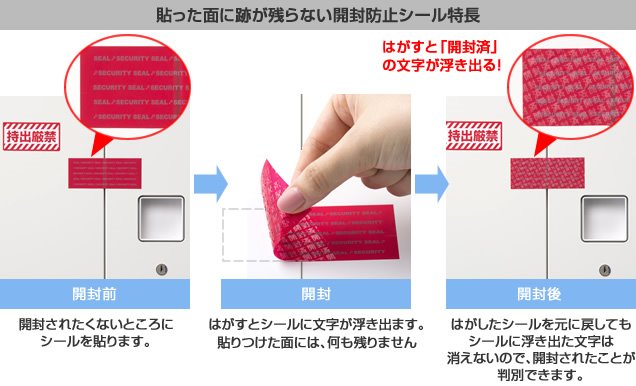 貼った面に跡が残らない開封防止シール（HISAGO）