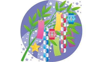 七夕祭りに　－笹飾り・織姫・彦星のイラスト