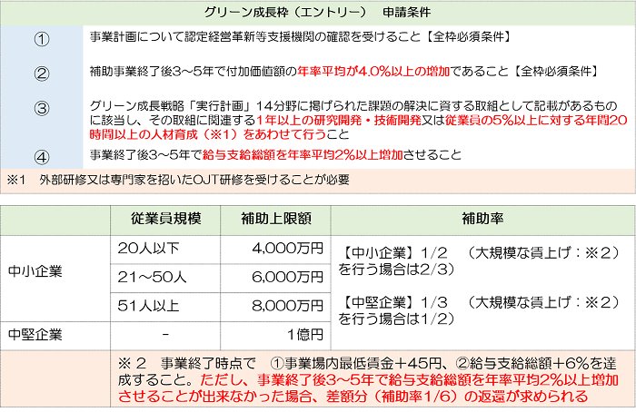 グリーン成長枠(エントリー)の主要要件表