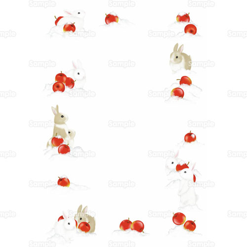ウサギ うさぎ 兎 りんご リンゴ 林檎 枠 飾り枠 のイラスト 001 0042 クリエーターズスクウェア