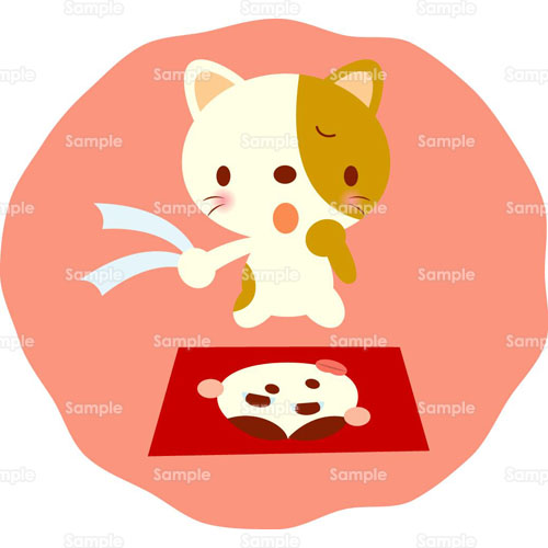 ネコ ねこ 猫 福笑い お正月 遊び のイラスト 005 0216 クリエーターズスクウェア