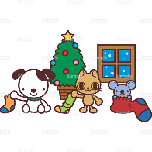 クリスマスツリー 犬 いぬ イヌ 猫 ねこ ネコ 鼠 ねずみ ネズミ のイラスト 005 02 クリエーターズスクウェア