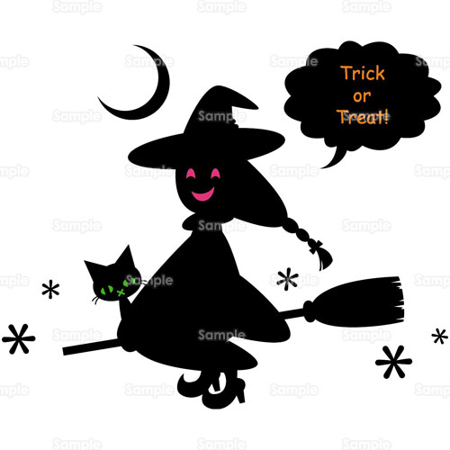 魔女 魔法使い ほうき 猫 帽子 月 星 夜 影 のイラスト 005 0296 クリエーターズスクウェア