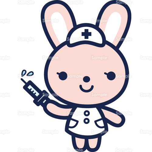 看護婦 看護師 ナース 注射器 ウサギ 兔 のイラスト 005 0420