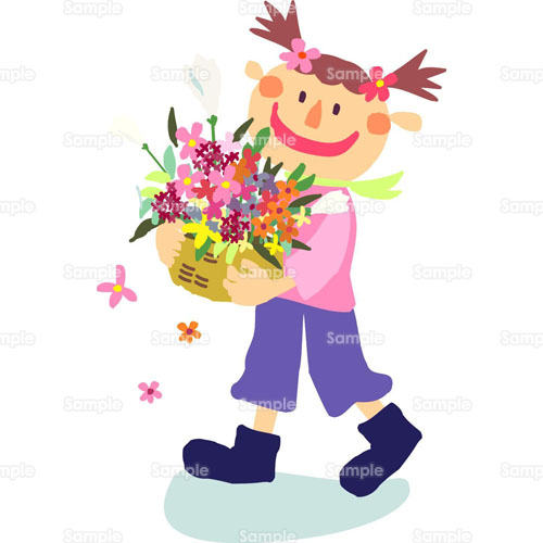 プレゼント 女の子 少女 花 デフォルメ ブーケ 花束 のイラスト 021 0014 クリエーターズスクウェア