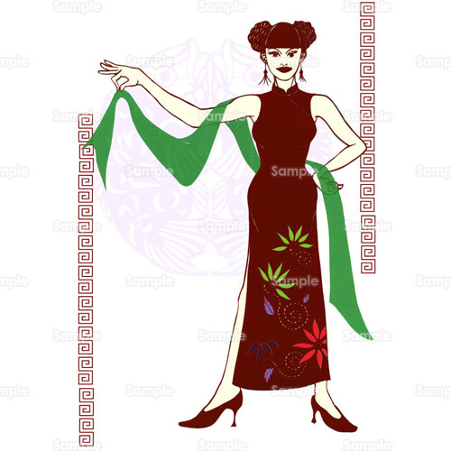チャイナドレス ドレス 中国 人物 女性 のイラスト 026 0024 クリエーターズスクウェア