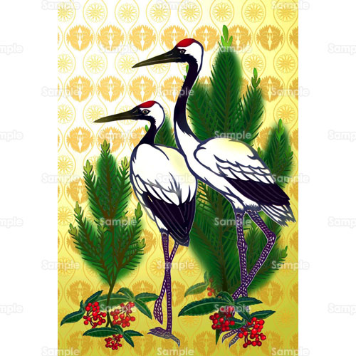 タンチョウ ツル 中国 松 縁起物 鳥 鶴 のイラスト 026 0025