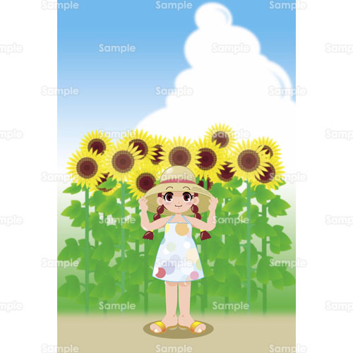 女の子 少女 残暑見舞い ひまわり 向日葵 花 のイラスト 030 0010 クリエーターズスクウェア