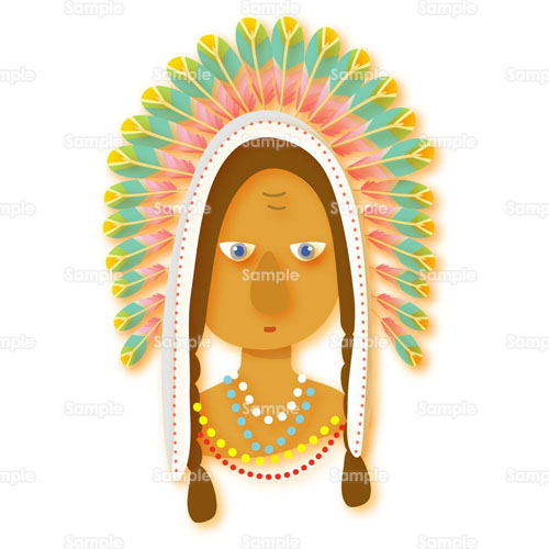 インディアン 女の子 頭飾り 羽根 のイラスト 034 0026 クリエーターズスクウェア