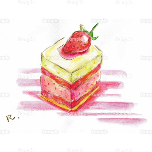 イチゴ 苺 ケーキ ショートケーキ カフェ のイラスト 052 0002