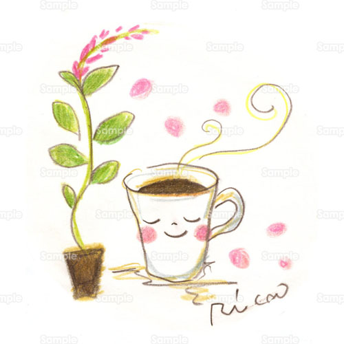 珈琲 コーヒー コーヒーカップ ホットコーヒー 休憩 鉢植え のイラスト 052 0135 クリエーターズスクウェア