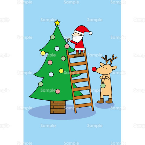 サンタクロース トナカイ クリスマスツリー はしご のイラスト 053 0079 クリエーターズスクウェア