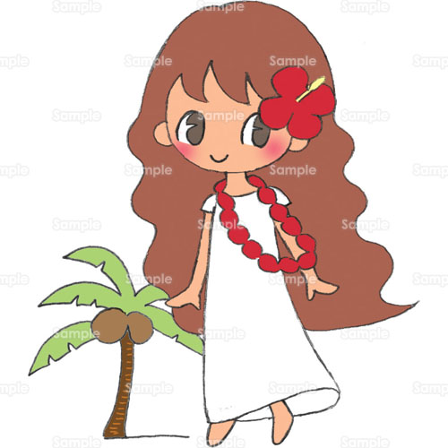 ハワイ ハイビスカス フラダンス ヤシ ヤシの木 椰子 レイ 女性 リゾート のイラスト 064 0036 クリエーターズスクウェア