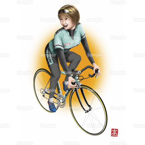 自転車 サイクリング ロードバイク 人物 女性 のイラスト 081 0003