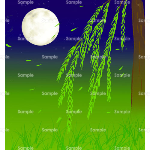 柳 月 夜 月夜 満月 風 のイラスト 094 0379 クリエーターズスクウェア