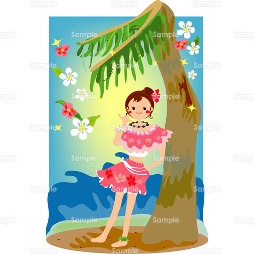 南国 女の子 休暇 ハイビスカス 花 ヤシ 椰子 ヤシの木 木 のイラスト 122 0026 クリエーターズスクウェア