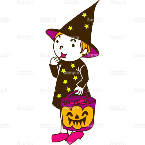 子供 かぼちゃ ジャックランタン 仮装 お菓子 キャンデー 飴 のイラスト 124 0047 クリエーターズスクウェア