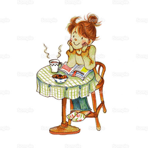 コーヒー 紅茶 休憩 ティータイム 読書 女性 のイラスト 151 0012 クリエーターズスクウェア