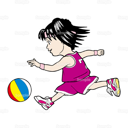 女の子 子供 バスケットボール バスケ ドリブル ユニフォーム 鉢巻 はちまき のイラスト 178 0128 クリエーターズスクウェア