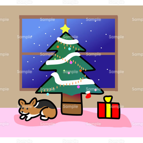 動物;クリスマスツリー,プレゼント,イヌ,犬,夜,