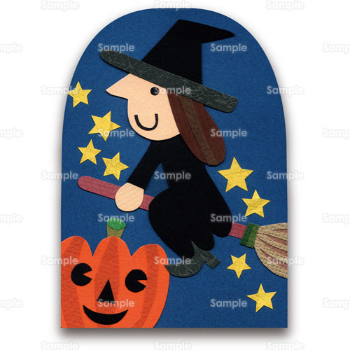 ハロウィン;魔女,ジャックランタン,かぼちゃ,南瓜,帽子,ほうき,夜,星,貼り絵,