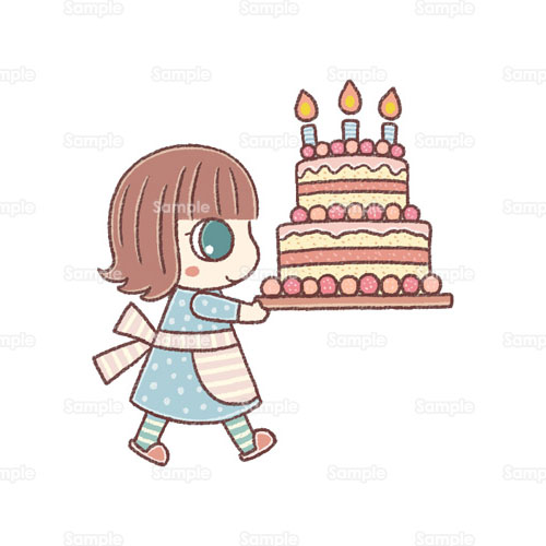 ケーキ 誕生日ケーキ パーティー 女の子 エプロン バースデーケーキ 料理 のイラスト 220 0014 クリエーターズスクウェア