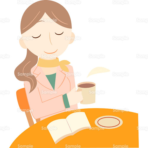 休憩 女性 ティータイム 読書 珈琲 コーヒー 喫茶店 カフェ のイラスト 2 0072 クリエーターズスクウェア