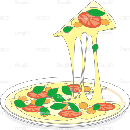 ピザ チーズ ハム 皿 バジル イタリアン のイラスト 239 0012 クリエーターズスクウェア