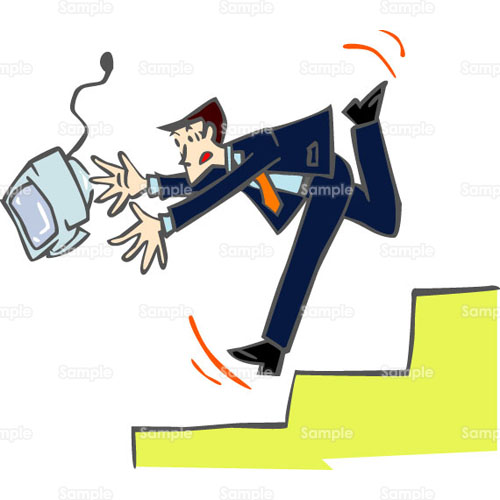 大慌て 会社員 男性 パソコン 階段 ビジネスマン 会社員 スーツ のイラスト Busi1 052 クリエーターズスクウェア